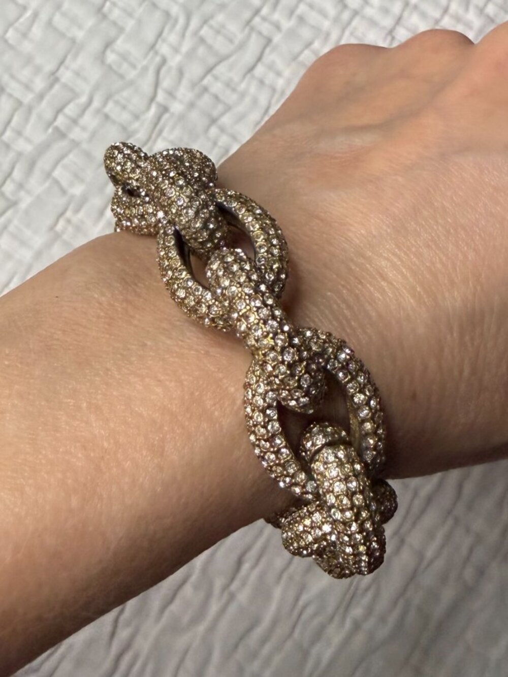 J.Crew Pave Crystal Chain Link Statement Gold Tone Signed Bracelet 8" + Bag